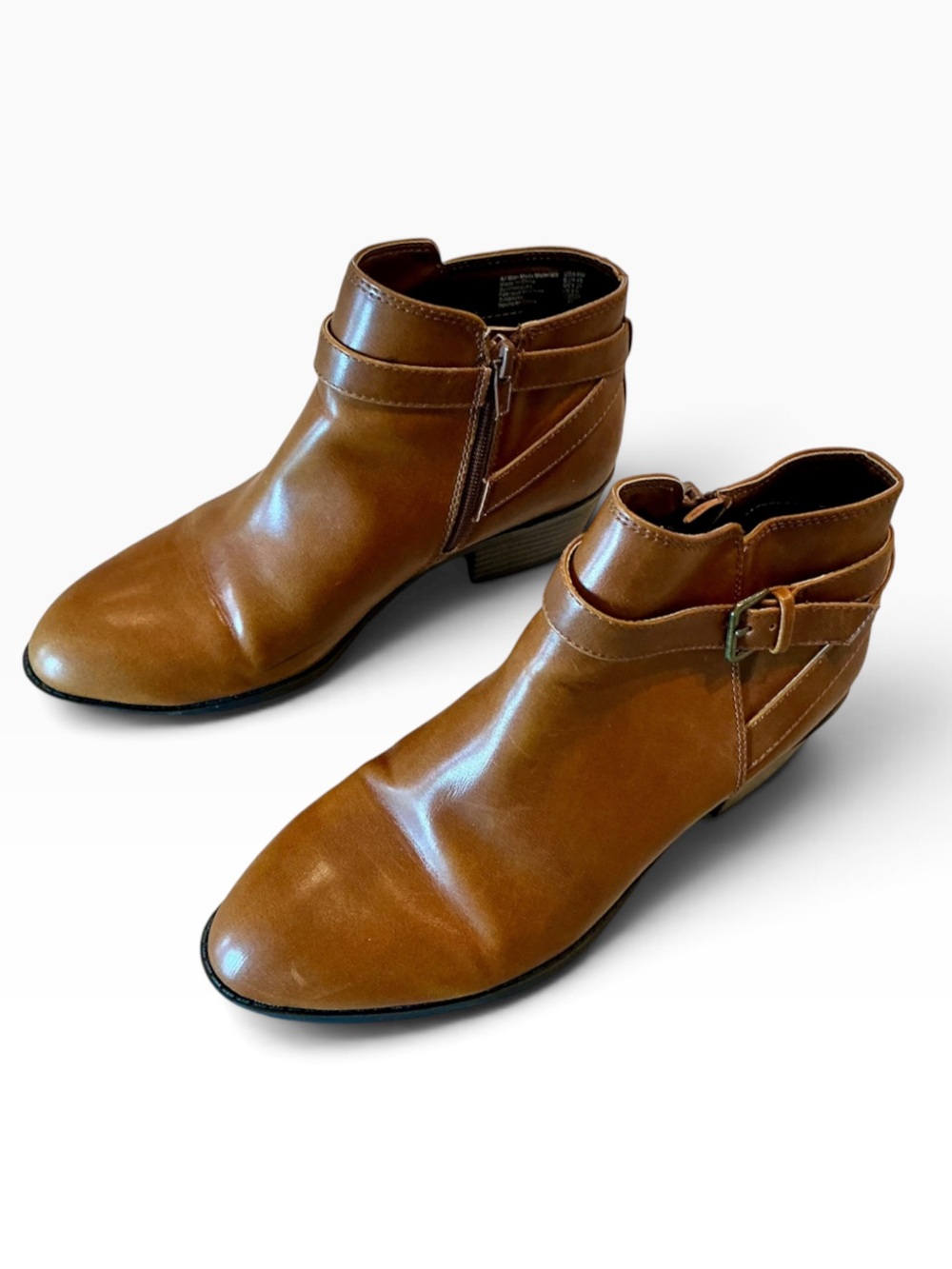American Eagle Brown Western Ankle Booties Women’s 8W Wide Buckle Side Zip
